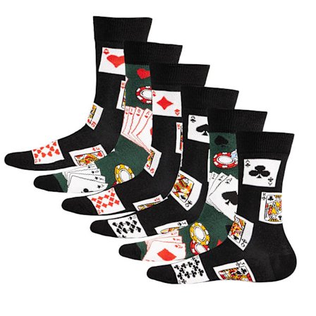 Soxy Herr Royal Flush Poker Bomuldsstrømper (6-pak) 6 UK-11 UK Sort/Multifarvet