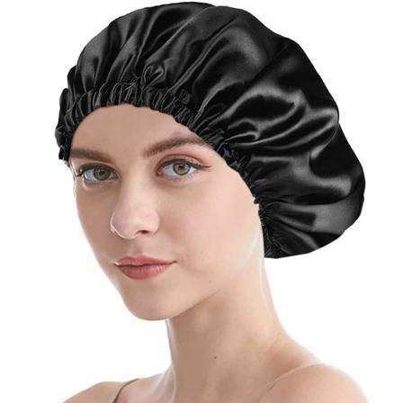 1 stk Natthatt i Satin, Justerbar Natthatt, Hodedeksel, Myk Beanie Natthatt, Silkebånd, Stretch, Jenter (svart)