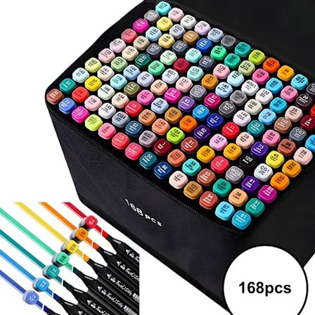 168-pakning dobbeltsidige tusjpenner med etui – farge, skisse og illustrasjon_OF