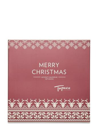Xmas Calendar 12P Sock Santa Patterned TOPECO