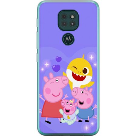 Kompatibel Mobilcover til Motorola Moto G9 Play Peppa Gris mønster med hjerter, sommerfugle og venner, lyserød baggrund i bløde børneillustratione
