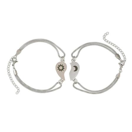2 stk. Sol og måne anheng i rustfritt stål kjede armbånd armbånd for par