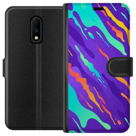 Kompatibel Tegnebogsetui til OnePlus 7 Farverigt abstrakt mønster med flydende former i lilla, turkis, gult og orange.
