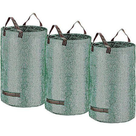 3 x 500L store hageavfallssekker, XXXL ekstra kraftige hageavfallssekker med dobbelthåndtak, frittstående og sammenleggbar avfallssekk, gjenbrukbar 
