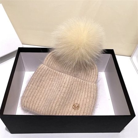Xthree Winter Hat for Women Knitted Beanie Luxury Beanies Skullies Pompon Hat for Girls Gorro Female Cap Beige