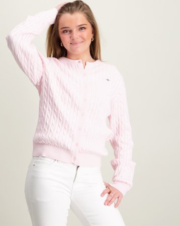 GANT Shield Cable Knit Cardigan Rosa Genser Jente - Kids Brand Store