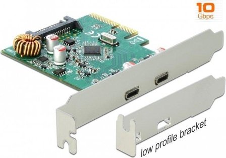 Delock PCI Express x4 Card to 2 x external SuperSpeed USB 10 Gbps (USB 3.1 Gen 2) USB Type-C female - USB-adapter - PCIe 3.0 x4 - USB-C 3.1 Gen 2 x 2