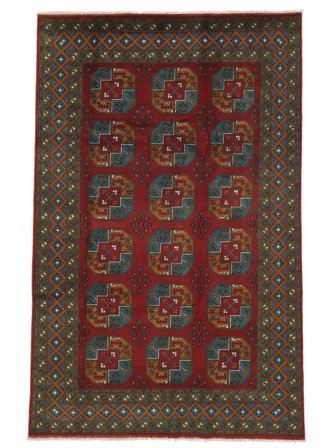 Handgeknüpft Afghan Fine Teppich 196X305 Schwarz/Dunkelrot