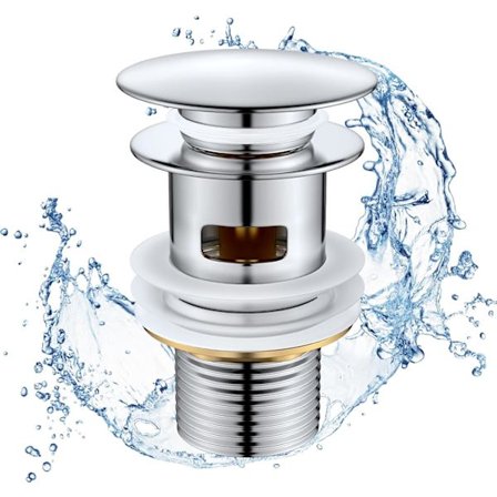 Vaskplugg med overløp, messingplugg, avløpsplugg for vask, plugg for vasken på badet, rustfri stålplugg for vask Stor