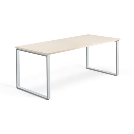 Schreibtisch QBUS, O-Gestell, 1800 x 800 mm, Silber/Birke