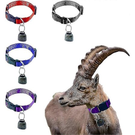 4-pak Gedehalsbånd med Klokker, Justerbare Holdbare Nylon Kæledyrs Græsnings Kobberklokker til Får, Køer og Heste -Sy