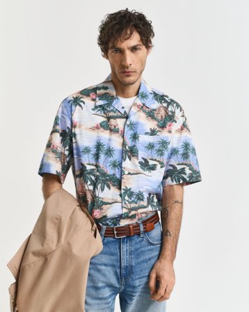 GANT Herren Relaxed Fit Resort Hemd mit Insel-Print (S) Blau