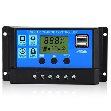 Solcelle-ladningsregulator 30A/20A/10A 12V 24V med LCD-skjerm