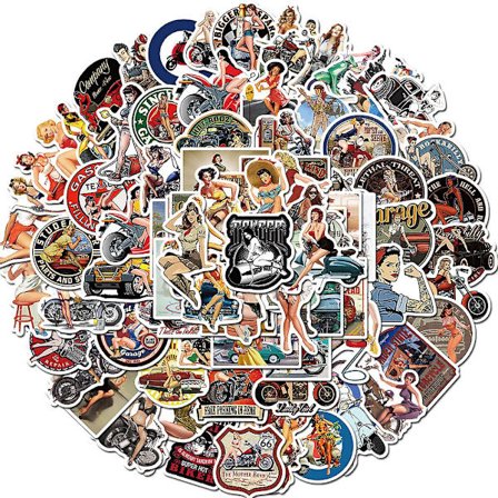 GHYT 100 stk. Sexy Retro Pinup Girl Stickers, Vintage Motorcycle Girl Vanntett Klistremerker for Voksne, Vakre Jenter Estetiske Klistremerker for 