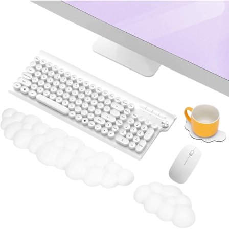 Håndledsstøtte til tastatur og mus med coaster, skridsikker ergonomisk tastatur- og musemåtte i memoryskum til kontor, hjem og gaming, hvid