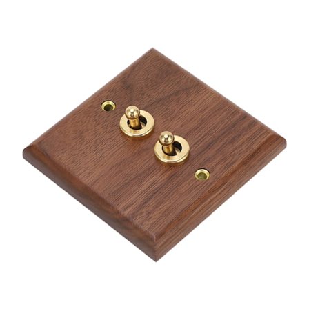 Dubbel vippströmbrytare retro valnöt trä väggmonteringspanel med mässingsskruv 50HZ 250V