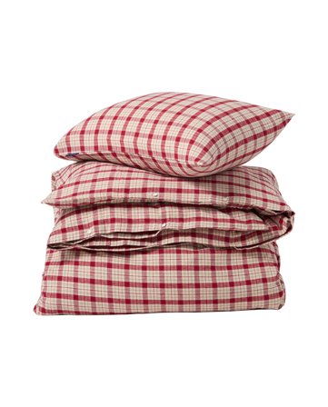 Lexington Checked cotton flannel bed set, red/beige