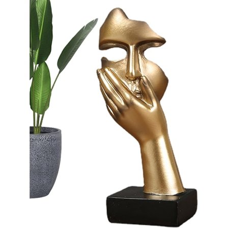 Tænkende ansigtsmaske statue - Stilhed guld abstrakt kunst harpiks skulptur figur | Håndholdt ansigtsmaske, kreativ tænker statue, figur