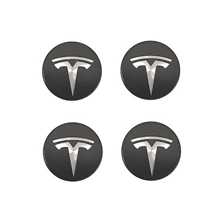 Lämplig för tesla Tesla modell 3 hjulnavkapsel logotyp - mörkgrå silver logotyp (fyra paket) (FMY)