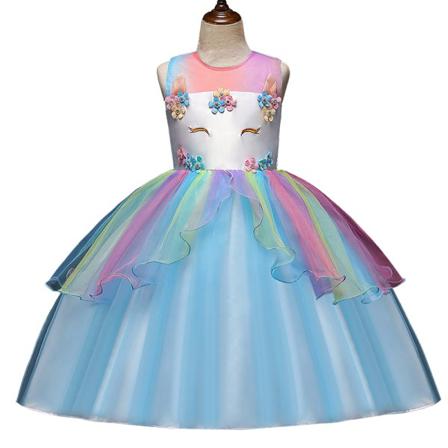 Girls Unicorn Rainbow Print Princess Klänning 110 Cm