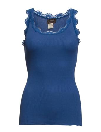 Silk Top W/ Lace T-shirts & Tops Sleeveless Sininen Rosemunde
