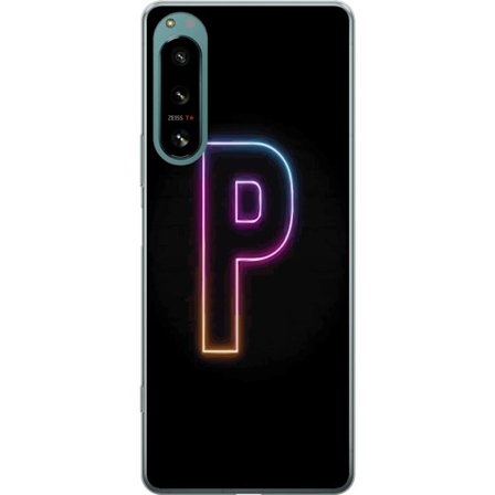 Kompatibelt Mobildeksel til Sony Sony Xperia 5 IV Minimalistisk neonbokstav P i fargegradering og lyseffekt mot svart bakgrunn i digital neonstil