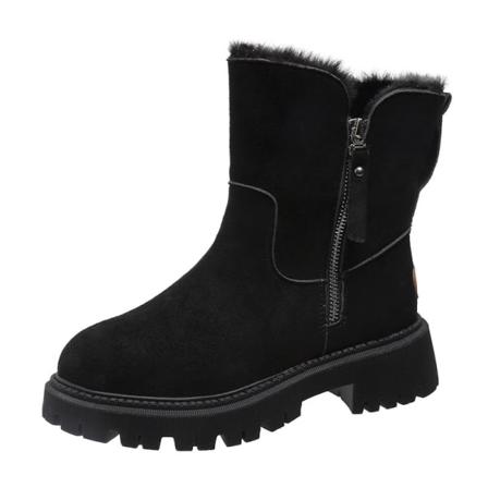 Tjocka fleecefodrade, varma vinterskor för damer - Låga What Side Zip Snow Boot Svart 42