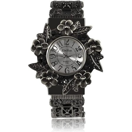 IC Kvinner Jenter Vintage Mansjett Armbånd Armbåndsur Skårne Blomster Analog Kvarts Ur