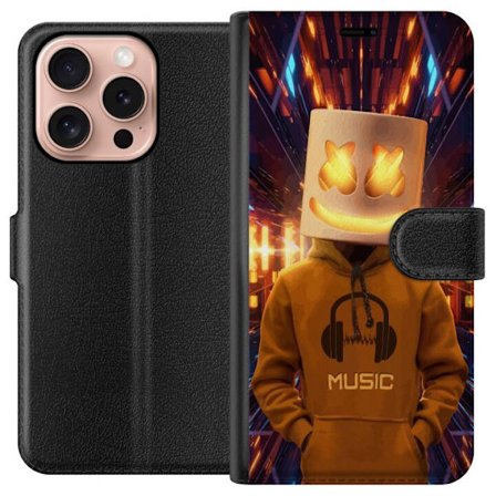 Yhteensopiva Lompakkokotelo Apple Apple iPhone 16 Pro DJ-hahmo valaisevassa kypärässä ja hupparissa futuristisessa musiikkiympäristössä neonvalo