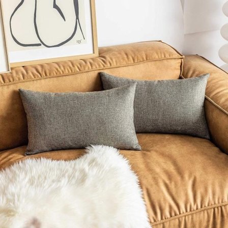 Selkänojatuen IC-suoja Pehmeä pellavapäällinen Setti 2 Suorakulmaista sohvan tyynynpäällistä olohuoneelle, 12x20 tuumaa, tummanharmaa