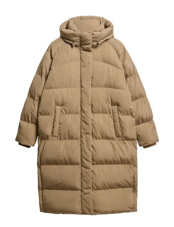 Longline Hooded Puffer Jacket Beige Superdry