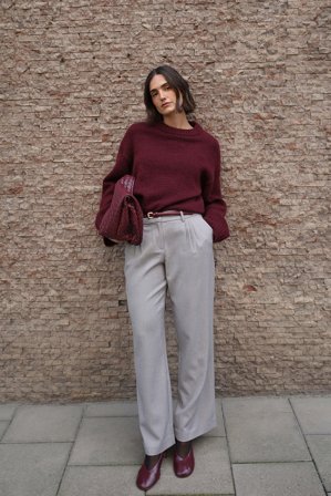 Janka Polliani x NA-KD Round Neck Wool Blend Knitted Sweater - Trøjer - Burgundy - XL (EU 46)