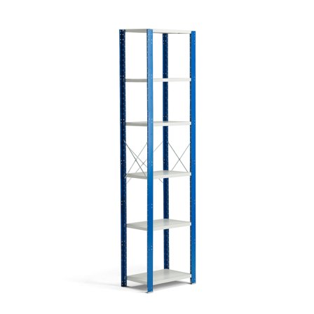 Regalsystem MIX, Grundmodul, 2500 x 600 x 600 mm, grau/blau