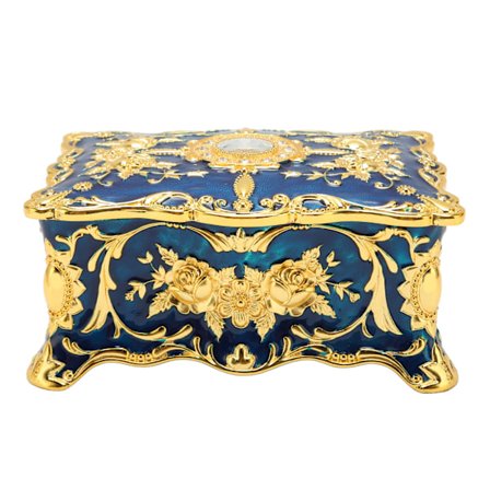 Vintage Smykkeskrin Europeisk Stil Metall Emalje Smykkeskrin Dobbelt Lag Rektangulær Oppbevaringsboks Gull Blå