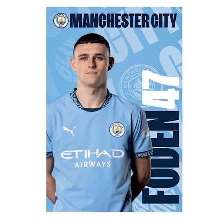 Manchester City FC Phil Foden Poster 91cm x 61cm Blå/Vit