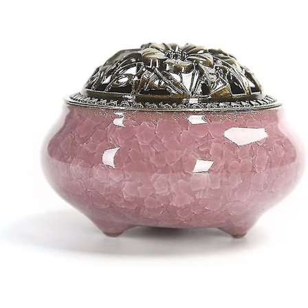 Keramisk røkelsebrenner, klassisk stil med messing-kalabash røkelseholder og metalldeksel