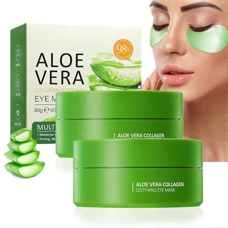 Aloe Vera Kollagen Øyemaske, Gel-øyepatch mot mørke ringer med fuktighetsgivende anti-aldringseffekt, Lindrer tretthet, Reduserer poser under øynene