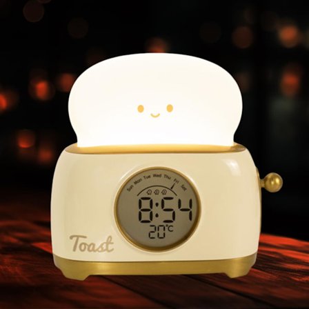 Toast nattlampa väckarklocka för barn, sömnväckare för barn, söt toastklocka dimbar nattlampa, idealisk julklapp födelsedagspresent till barn Toast 