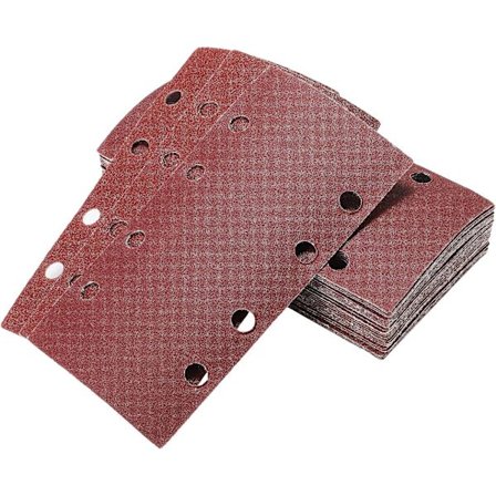 Pakke med 40 slibeark til excentersliber 93 x 185 mm, 8 huller, 60/80/120/240 korn rektangulært sandpapir i aluminiumoxid, ideel til slibning/polering