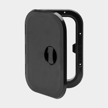 Tarkastusluukku CAN-SB Europa, suorakulmainen, 373 x 373 mm, kääntönupilla, musta (RAL 35)