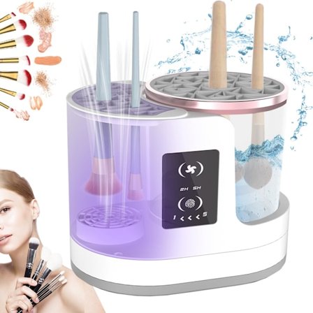 Makeup Brush Cleaner 3 i 1 Elektrisk Makeupbørsterenser og Tørrer, Automatisk Makeupbørsterenser Maskine med Multi-Times Tørreindstillinger
