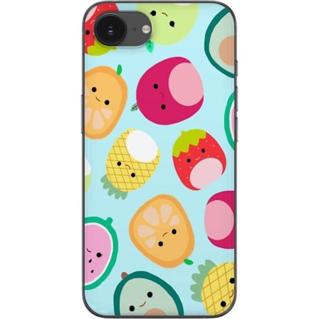 Kompatibelt Mobildeksel til Apple iPhone 16e Mønster av kawaii-frukter som jordbær sitron ananas og avocado på lyseblå bakgrunn