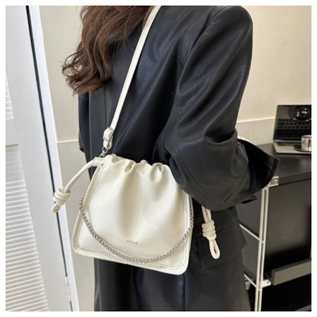 Axelväska med stor kapacitet PU-läder Bucket Bag Casual Messenger Bag