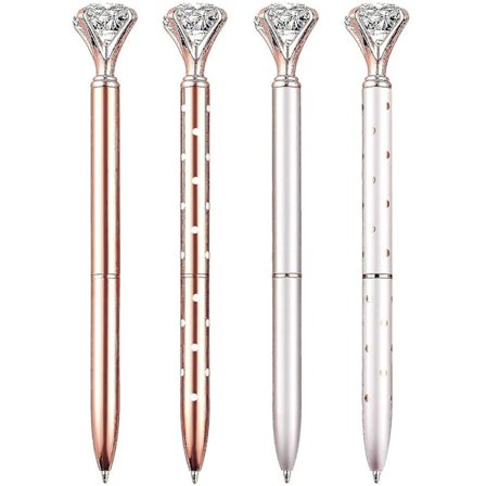 4 st Bling Big Crystal Diamond Kulspetspenna Metall Kulspetspennor För Kontorsmaterial Present, Guld/rosguld/silver/vit