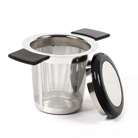 Rustfrit Stål Te-Filter Te-Infuser Te-Sigte Med Fine Huller Silikonhåndtag Og Låg Til Kop