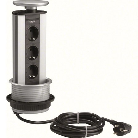 Hager G7043LAN Bordmodul 3 jordede uttak Sølv, Installasjonsmaterial