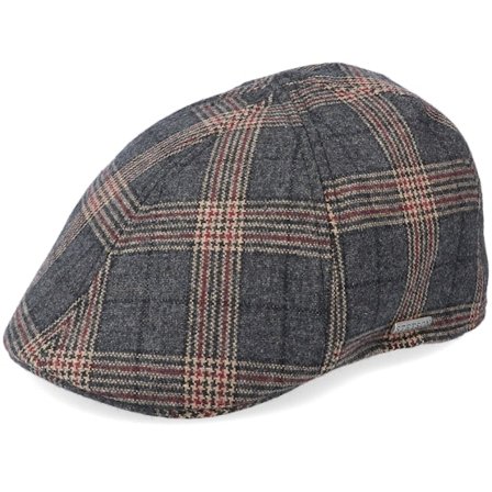 Stetson - Marron flatcap Casquette - Texas Duck Shape Wool Check Brown Flat Cap @ Hatstore