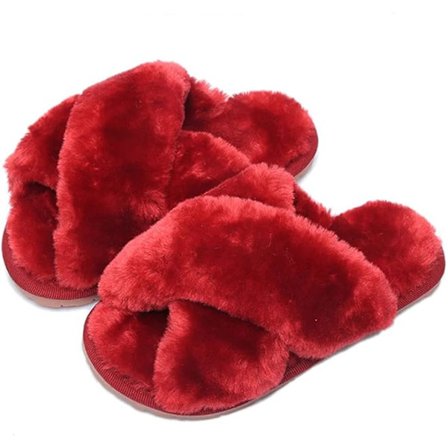 Jenter Fluffy Tøfler kompatible Barn Søte Fuzzy Tøfler Åpen Tå Varm Pels S