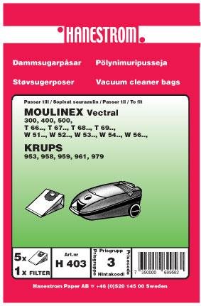 HANESTRÖM Dammsugarpåsar MOULINEX VECTRAL