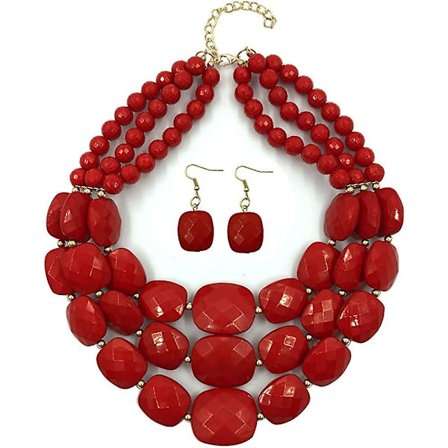 3-lags Perle Statement Halskæder til Kvinder Akryl Rød Perle Halskæde Boho Chunky Halskæde Kostume Smykker